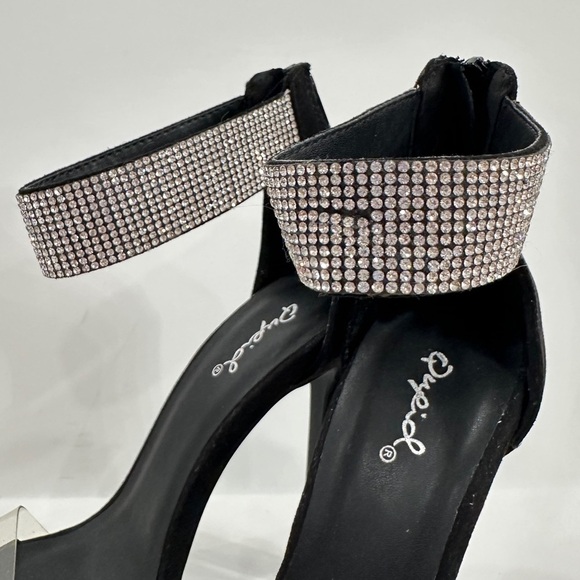 Qupid Black Suede Rhinestone High Heel Sandals - Picture 11 of 11